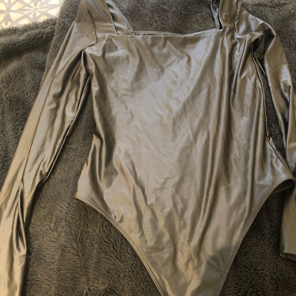Babaton silver Square Neck Bodysuit with Long Sleeves